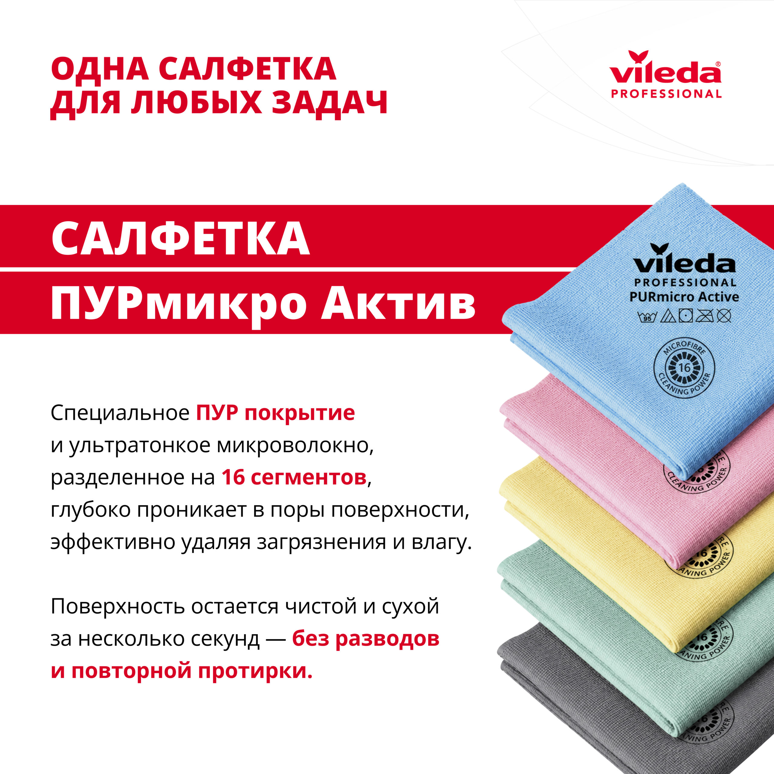Салфетки Vileda Professional PURmicro Active (ПУРмикро Актив)